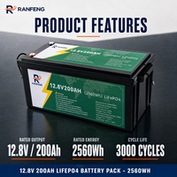 Paket Baterai LiFePO4 RANFENG 12.8V 200Ah 2560Wh Grosir, Dapat Diisi Ulang 3000 Siklus untuk Sistem Penyimpanan Tenaga Surya