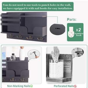 <span class=keywords><strong>Porte</strong></span>-clé <span class=keywords><strong>mural</strong></span> avec aimant magnétique, 5 crochets décoratifs pour la maison - Product Image 4