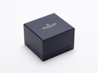 Boîte à bijoux en papier bleu foncé de luxe, boîte à bracelet personnalisée avec logo en feuille d'or, emballage cadeau avec insert en microfibre