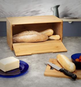 Boîte à pain en bois pour cuisine Bac de stockage des aliments de grande capacité en bambou - Product Image 6