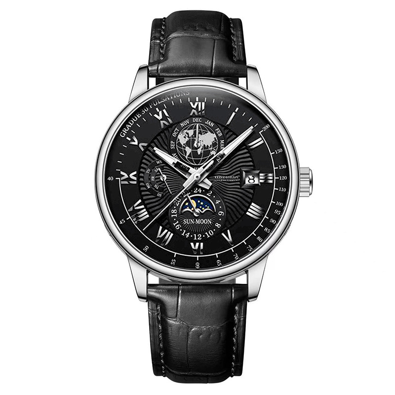 Cadran noir-boîtier argenté-bracelet noir-ps2512-376-03