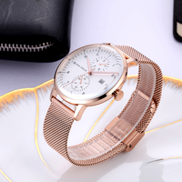 Mini Focus 0052 jam tangan kuarsa bisnis pria, arloji Analog baja jaring mewah kasual bercahaya, jam tangan olahraga untuk pria
