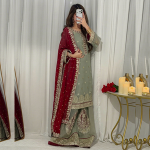 Ensemble de robe de mariée indienne pakistanaise élégante en georgette brodée, tenue traditionnelle pour femmes, longueur au sol, toutes saisons, coupe classique - Product Image 1