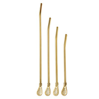 Paille à boire réutilisable en acier inoxydable 304 poli miroir avec tête cuillère et filtre, pour café, restaurant, vente en gros
