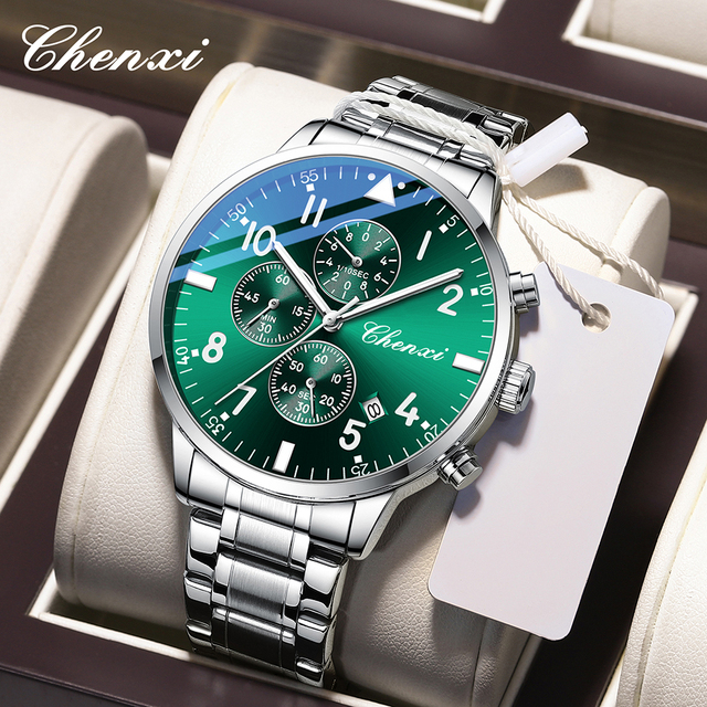 Watches for Men CHENXI High Quality Waterproof Quartz Chronograph Watch Luminous Calendar Stainless Steel Wristwatch