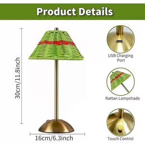 Rechargeable Rattan LED <strong>Table</strong> Lamp, Home Decor Ornament, Bedroom <strong>Bedside</strong> Ambient Night Light for Living Room - Product Image 6