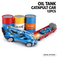 EPT Oil Tank Catapult Car, Ensemble de 12 Pièces Assorties : Piste de Lancement à Barillets, Rampe et Piste de Course de Voitures de Poche, avec Véhicules Moulés Sous Pression à Roues Libres