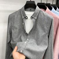 Kemeja Pria Berkualitas Tinggi Campuran Lyocell Linen Katun Lembut Bernapas Warna Solid Lengan Panjang Kasual Bisnis
