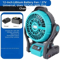 Ventilateur de camping rechargeable 12 pouces avec moteur sans balais au lithium, lumière LED, double alimentation, suspendable ou de bureau, pour extérieur, maison et usage industriel