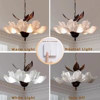 Lustre rustique en forme de pétales de fleurs, verre blanc, luminaire suspendu floral, bronze, style farmhouse, art déco, luminaire de salle à manger, télécommande