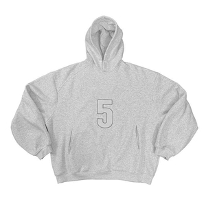 Sudadera con Capucha Oversize Corta en Gris Jaspeado con Estampado del Número 5, Estilo Casual Urbano para Hombre - Product Image 1