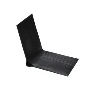 Portefeuille court en cuir véritable noir, porte-cartes de visite fin, portefeuille souple pour homme - Product Image 1