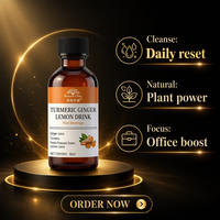 Boisson liquide orale au curcuma, gingembre et citron, boisson végétale en bouteille de 50 ml pour usage quotidien adulte