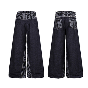 New Product American-style High Street Culture Streetwear Washed Zebra-striped Patchwork Jeans Loose and Wide-leg <strong>Trousers</strong> - Product Image 5