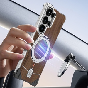 เคสแม่เหล็กแผ่นหลังไม้วอลนัทแบบขั้นสูงสำหรับ Samsung S26 Ultra พร้อม 360 °   ขาตั้งโทรศัพท์แบบวงแหวน โครงอะลูมิเนียมอัลลอยด์ ป้องกันแรงกระแทก - Product Image 6