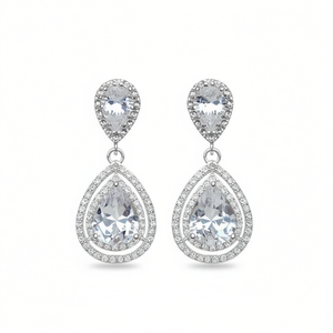 Orecchini a goccia in cristallo bianco champagne con montatura in argento 925, orecchini a goccia classici da sposa per donna - Product Image 1