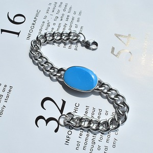 Pulsera de Piedras Preciosas Azules Estilo Indio Saman <span class=keywords><strong>Khan</strong></span>, Pulsera de Acero Inoxidable con Cadena Cubana para Hombre, Pulsera de Esmalte Azul <span class=keywords><strong>Salman</strong></span> <span class=keywords><strong>Khan</strong></span> - Product Image 5
