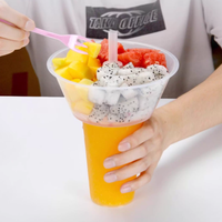 Bol à salade créatif pour fête d'anniversaire, cinéma, popcorn, thé au lait, 2 en 1, bol à fruits, gobelet en plastique avec plateau à collation, diamètre 90 mm