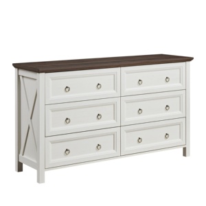 Farmhouse <b>6</b> <b>Drawer</b> Dresser Wood Rustic Wide Chest Storage Organizer for Bedroom Living Room - Product Image 1