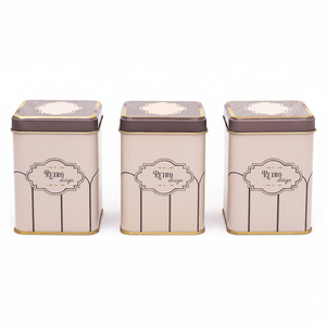 75 x 75 x 100 mm Square Metal <b>Tin</b> Box Set (Set of 3) Retro Retro Design - Product Image 2