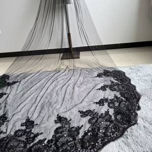 Voile de mariée élégant en dentelle à sequins appliqués ivoire, 4 m de long, 3 m de large, traîne cathédrale, voile de mariage brillant - Product Image 4