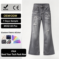 Jeans en denim déchiré pour hommes, haute qualité, logo personnalisé, coupe classique, taille mi-haute, tissu tricoté, vente en gros