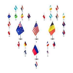 Factory wholesale Supplier top seller 2024 world National flags polyester office table flag custom desktop flags stand ABS