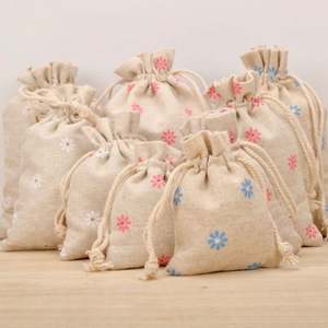 Sacs en coton et lin naturel recyclables faits à la main, emballage alimentaire, impression festive d'anniversaire, cadeaux personnalisables, pochette - Product Image 5