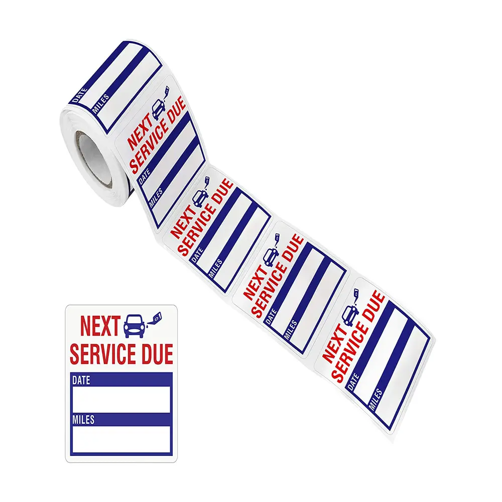 Oil Change Auto Maintenance Service Due Reminder Stickers Labels in Roll with Perforation Line Custom Oil Change Sticker