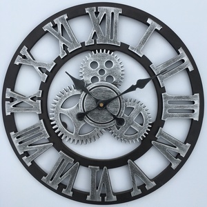 2021 <strong>Rusty</strong> Iron Wooden Wall <strong>Clock</strong> Traditional Design Single Face Quartz Display for Hotel LOFT Decorate - Product Image 2