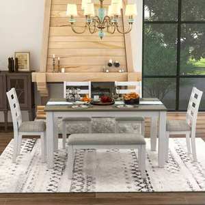 Hot Sale Modern Luxury Design Solid Wooden Dinning Room Furniture Dinner <b>Dining</b> Table <b>Set</b> With <b>4</b> Upholstered <b>Chairs</b> & a Bench - Product Image 3