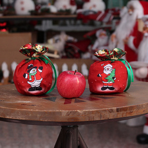 Sacs cadeaux de Noël en forme de pomme, 7 pouces, imprimés, avec cordon de serrage, pour enfants - Product Image 2