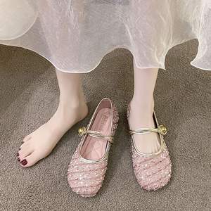 Chaussures pour dames Chaussures respirantes à bout rond Paillettes Beige Elegant Party Chaussures plates pour femmes avec remise Y2k en solde Printemps 39 - Product Image 5