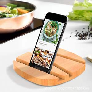 Wooden <b>Tablet</b> Stand Round Natural Wood Color Multifunction Desktop <b>Holder</b> For Phone Dish Cup Living Room Use - Product Image 5