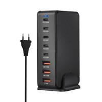 Cargador de Escritorio GaN de 268W con 3 Puertos USB C, Estación de Carga Rápida de 8 Puertos, 100W PD, 5 Puertos USB-C, 3 Puertos USB-A, Adaptador de Corriente para Laptop y Escritorio