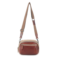 Tas Selempang Kecil Wanita Model Vintage dari Kanvas dan Kulit Asli untuk Sehari-hari
