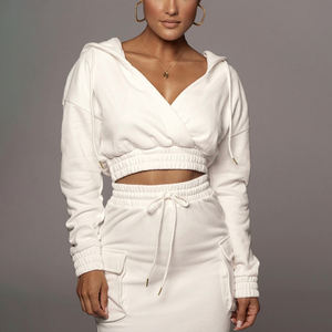 ชุดกระโปรงสั้น2ชิ้นแบบปรับแต่งได้สำหรับผู้หญิงชุดแฟชั่นเทอร์รี่คอวีเซ็กซี่ลำลองฤดูใบไม้ผลิ - Product Image 2