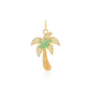 Pendentif palmier multi-saphirs en or jaune 18 carats. Ce pendentif palmier tropical est expertement fabriqué en or jaune 18 carats. - Product Image 1