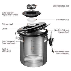 Recipiente para Café, Contenedores Herméticos para Almacenamiento, Tarros de Cocina para Granos, Harina, Azúcar, Té, Contenedor de Acero Inoxidable con Sellado al Vacío de CO2 - Product Image 3