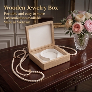 Caja de Joyería de Madera Rectangular, Estuche de Almacenamiento Portátil Hecho en Vietnam para Regalo de Boda o Decoración - Product Image 1