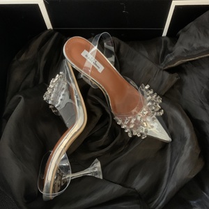 Nouvelles sandales transparentes en strass avec nœud, bout ouvert, talon compensé, pour l'été, tailles 35-40, en stock - Product Image 5