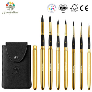 Pinceles de Pelo Sintético Vegano de Alta Calidad para Artistas, Pinceles Dorados de Viaje con Logotipo Personalizado para Acrílico y Acuarela - Product Image 1