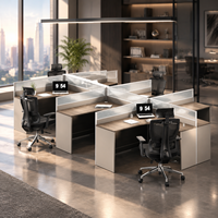 Poste de travail de bureau pour 6 personnes avec cloison et chaise de bureau ergonomique à dossier haut en maille – Ensemble de travail commercial pour personnel