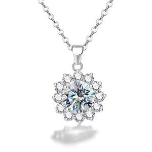 Stylever mariage unisexe 1-5CT laboratoire cultivé diamant tournesol forme plaqué or blanc pendentif collier - Product Image 1