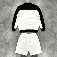 Ensemble coupe-vent 2 pièces pour homme, imprimé color-block, streetwear, veste à col montant entièrement zippée + short en mesh à boutons-pression latéraux, ensemble de survêtement