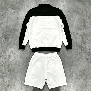 Ensemble coupe-vent 2 pièces pour homme, imprimé color-block, streetwear, veste à col montant entièrement zippée + short en mesh à boutons-pression latéraux, ensemble de survêtement - Product Image 4