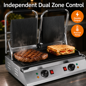 Grill électrique professionnel double face pour panini 3,6 kW 220 V – Grille de contact pour sandwichs, burgers, steaks, café, restaurant, cuisine - Product Image 3