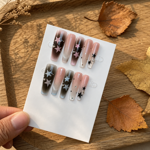 <span class=keywords><strong>Faux</strong></span> <span class=keywords><strong>ongles</strong></span> de luxe faits à la main, motif Interstellar Aura Blush, étoiles et cœurs, style Y2K, longs, forme cercueil, réutilisables - Product Image 2