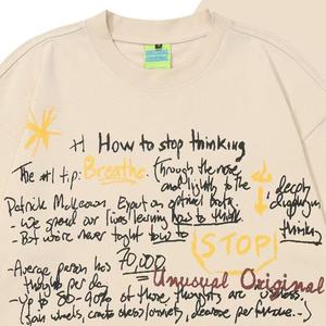 Camiseta Gráfica Oversize Holgada con Texto Escrito a Mano 'Stop Thinking BREATHE', Multicolor, Casual, Unisex, Manga Corta, 220 Gramos - Product Image 3