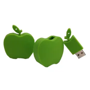 Özel yeşil elma şekli PVC USB Flash sürücü 2GB 4GB silikon karikatür Memory Stick 16GB 64GB OEM PVC USB iPhone için